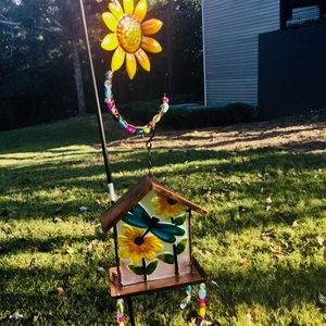 Beautiful stained glass bird feeder with huge hook